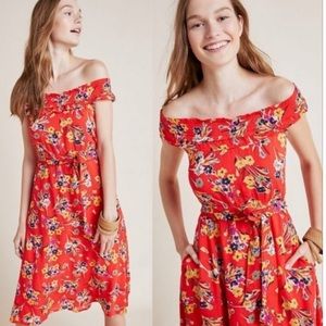Red floral dress off shoulder 47 Of 52 conversations for Anthropologies 0 EUC